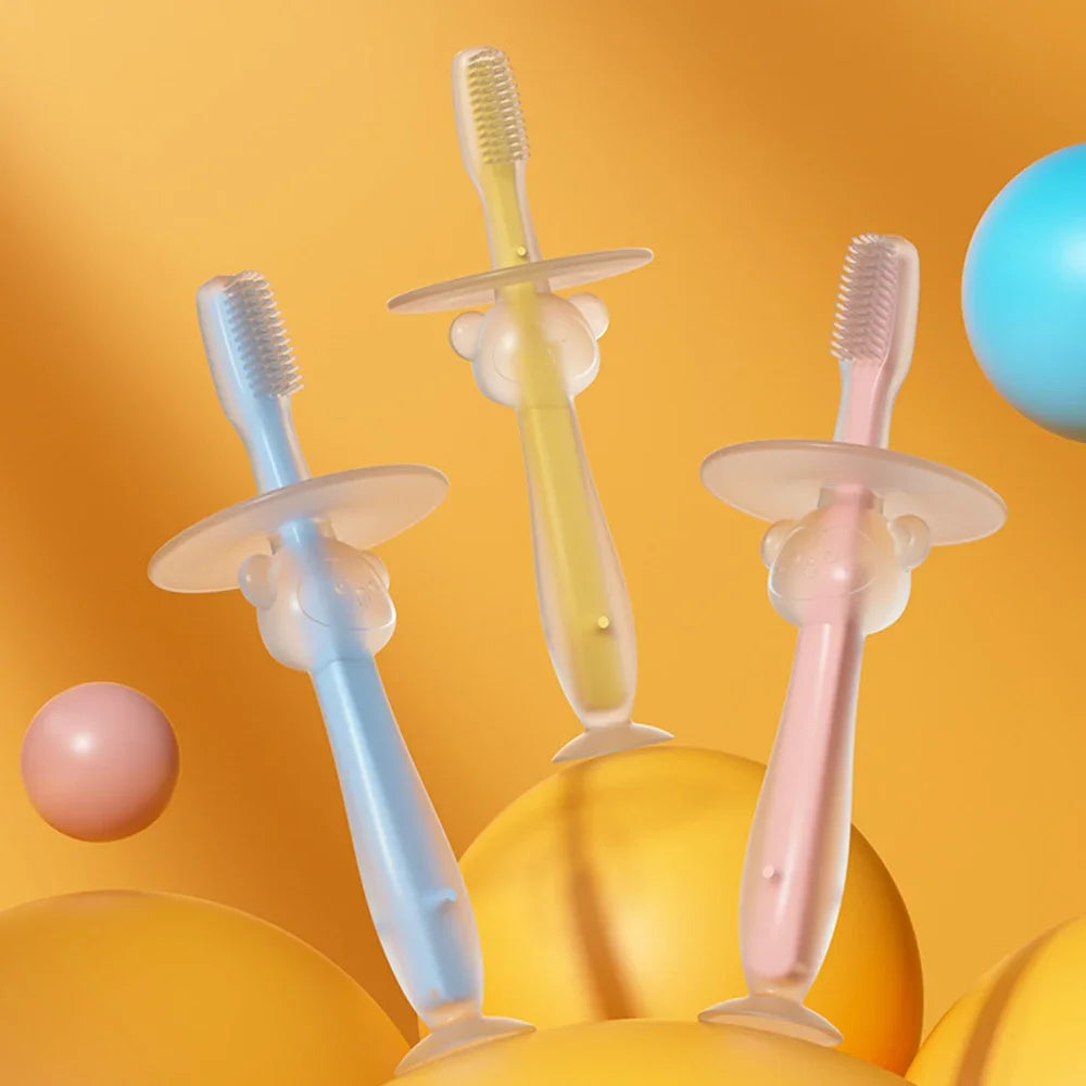 100% 1PC Baby Toothbrush Food Grade Soft Handle Flexible Silicone Rubber Teether Infant Training  Factory Price