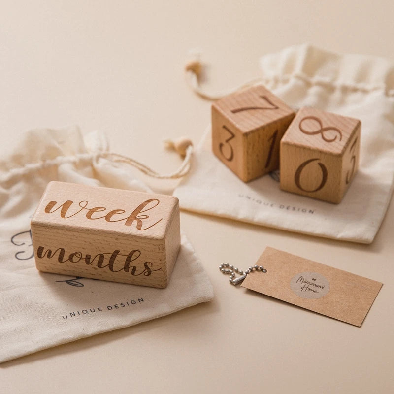 6pcs/set Wooden Baby Milestone Cards Blocks Newborn Birth Month Birthday Souvenir Photo Props Beech Square Decoration Baby Gift