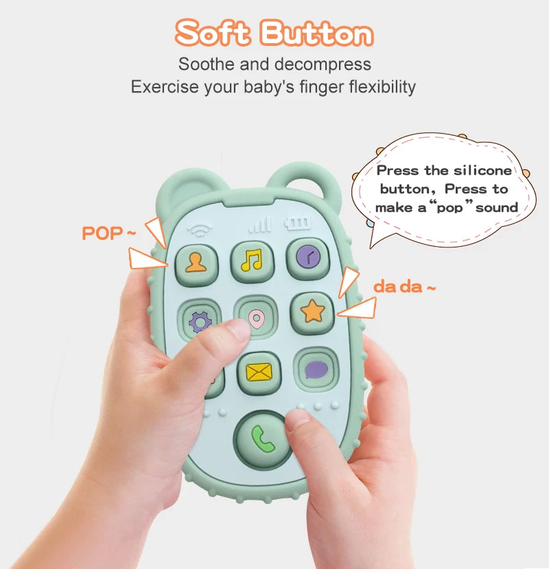 New Baby Teether Mobile Phone Shape Silicone Teether Teething Toy Kids Sensory Educational Toy Baby Gift Set