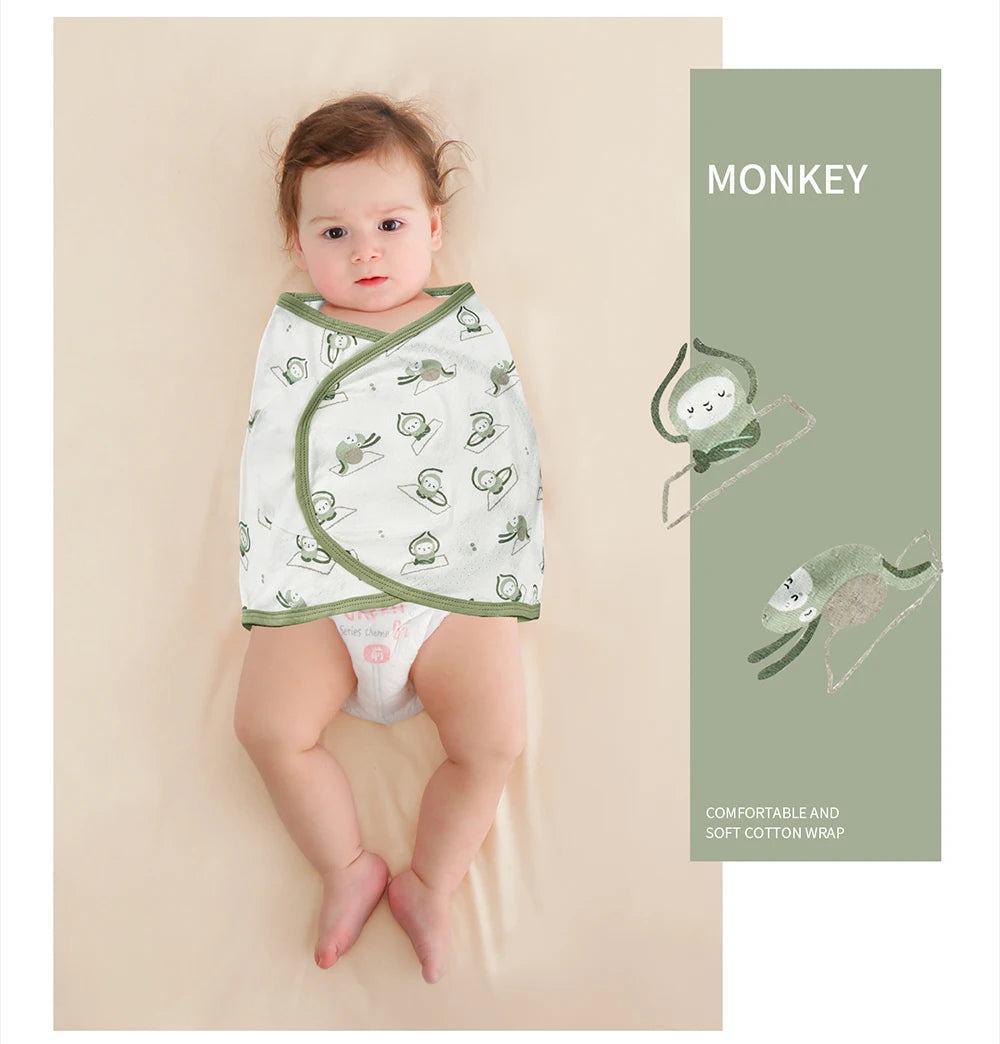 Baby Swaddle Blanket 0-6 Months Bamboo cotton Strap Protect Belly Baby Sleeping Blanket Wrap for New Born Thin-style for Summer
